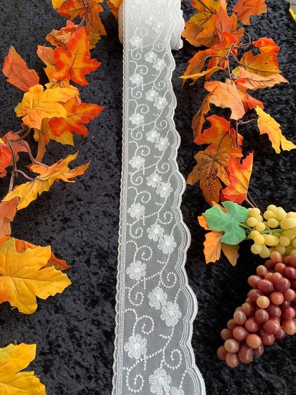 Plauener Spitze Blumen-Gespräche 10cm/ weiss Letzte 3 Tage