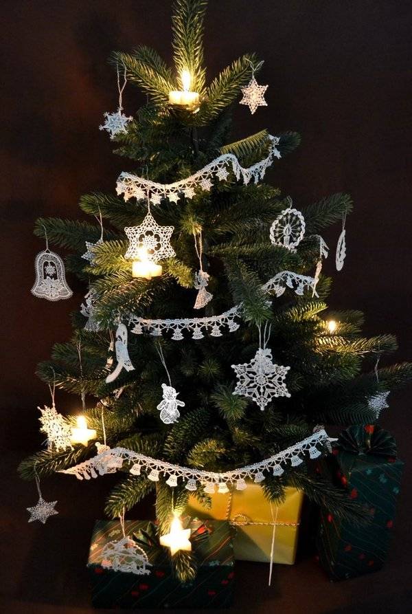 Plauener Spitze Baumketten Spitzengirlande Tannenbaum ecru Große Rabatte