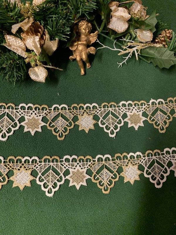 Plauener Spitze Goldspitze "Sternen Ornament" Letzte 2 Tage