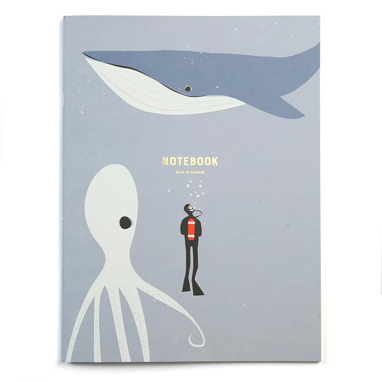 Pleased To Meet Diver, Whale and Octopus Notizheft 21x28cm, liniert Bis zu 55% Rabatt