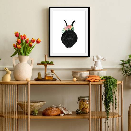Queen Kerosin Rahmenbild - Schwarzer Hase mit Blumen Fabrikverkauf