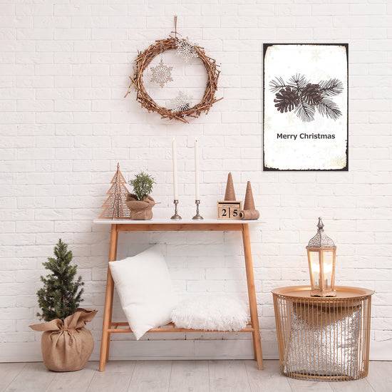 Queen Kerosin Blechschild - Merry Christmas Pinecones Vierteljährliche Förderung
