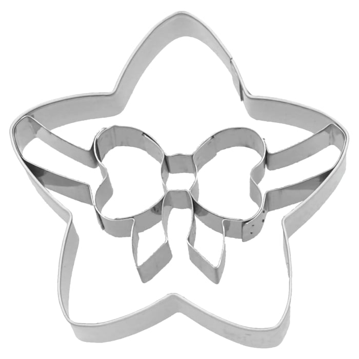 Rbv Birkmann Ausstechform Stern mit Schleife Edelstahl | mit Innenprägung | 6,5 cm