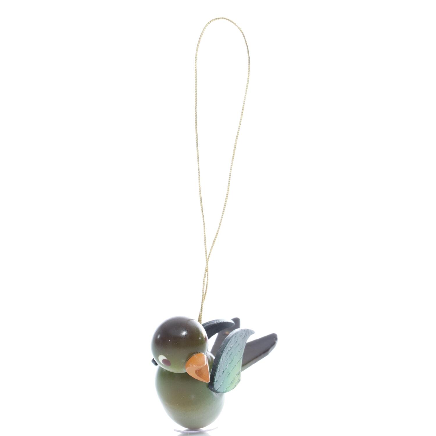 Rudolphs Schatzkiste Strauchbehang - Holz Singvogel Grünfink zum Aufhängen - HxBxT 4x2x6cm