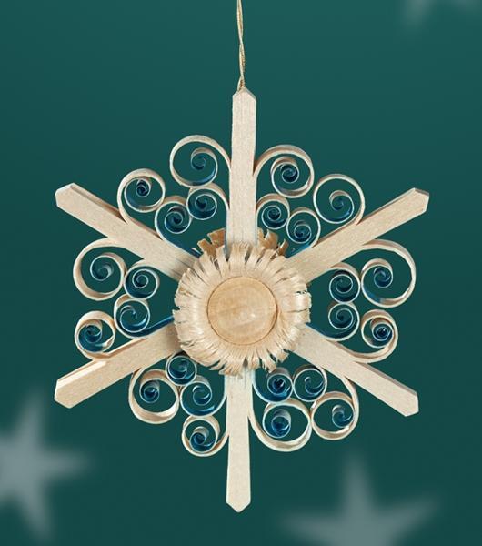 Rudolphs Schatzkiste Strauchbehang - Spanstern Blau mit Blumenrosette - BxHxT=8x8x2cm