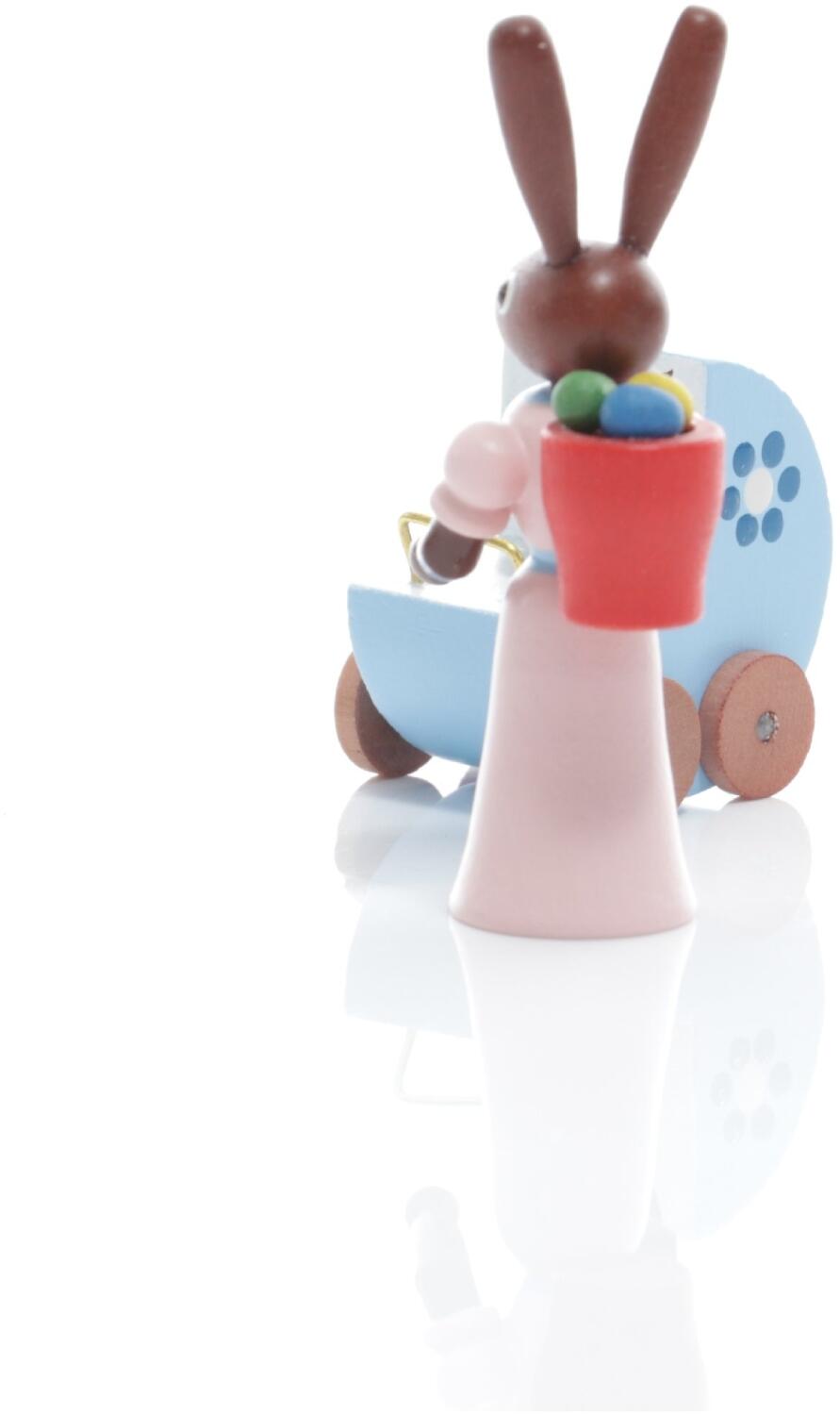 Rudolphs Schatzkiste Osterfigur - Hasenmutter mit Kinderwagen und Baby Bunt - Höhe 5cm Lagerräumung