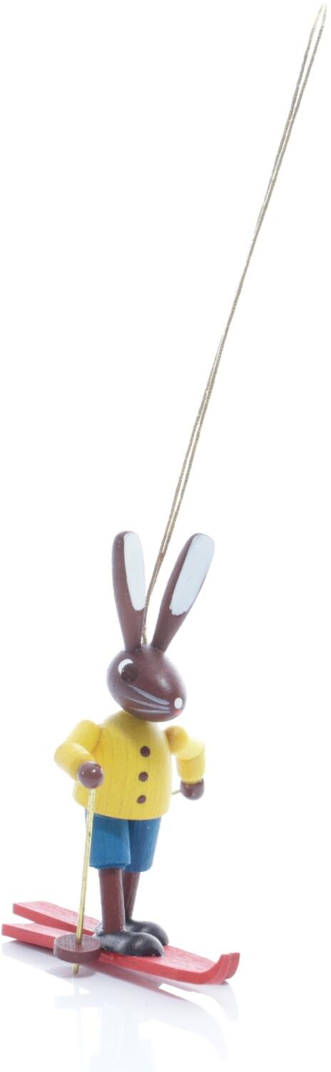 Rudolphs Schatzkiste Strauchbehang - Osterhase Skifahrer stehend mit Ski und Stöcke Bunt - Höhe 5,5cm