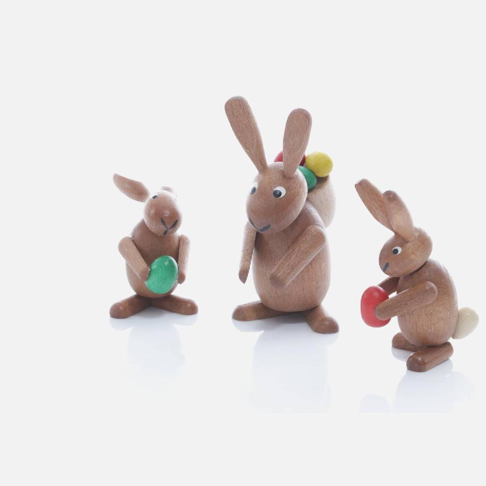Rudolphs Schatzkiste Kleine Osterhasen mit bunten Eiern aus Holz - Gruppe 3tlg. - bunt - Höhe = 5-8cm Letzte 2 Tage