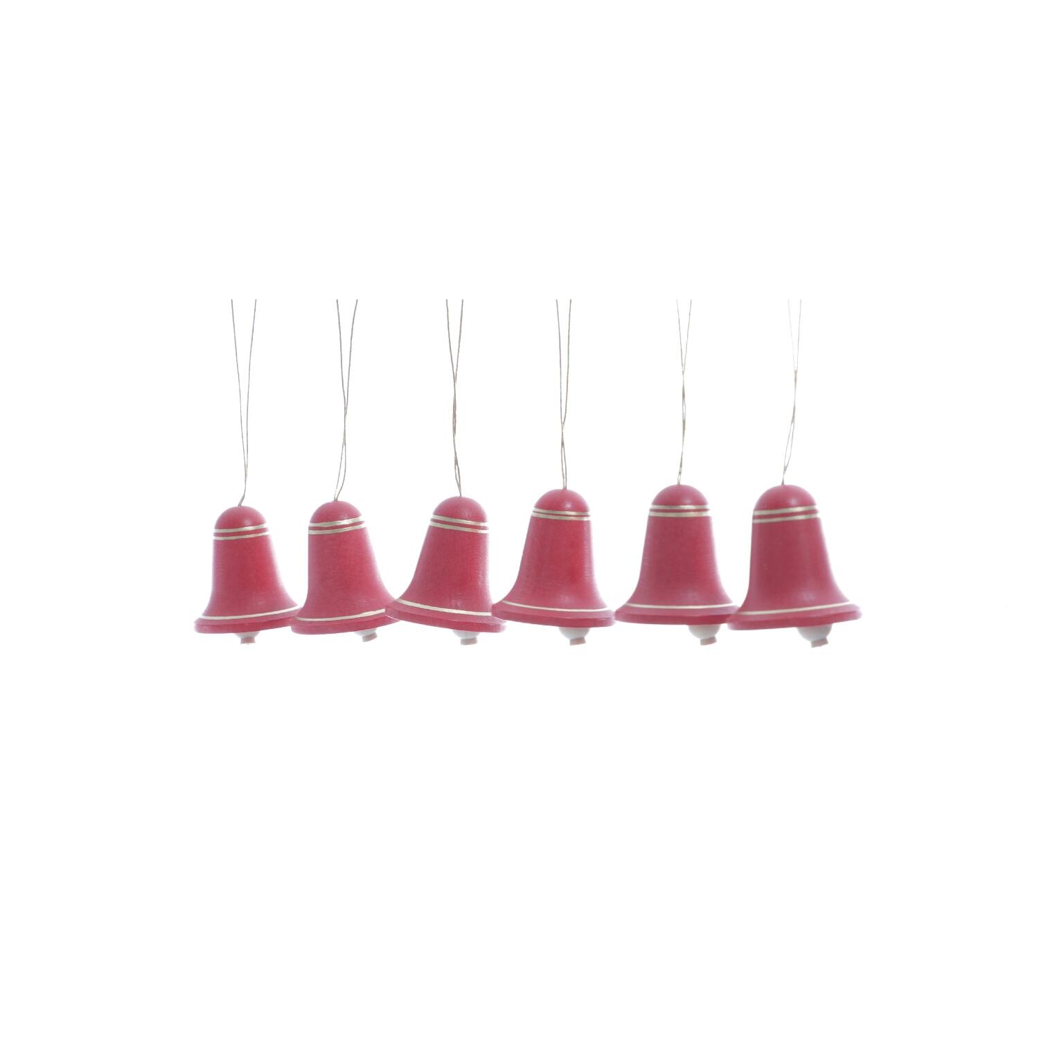 Rudolphs Schatzkiste Strauchbehang - Rote Holzglocken mit goldenem Rand zum hängen 6 Stück - Höhe 4cm Fabrikverkauf