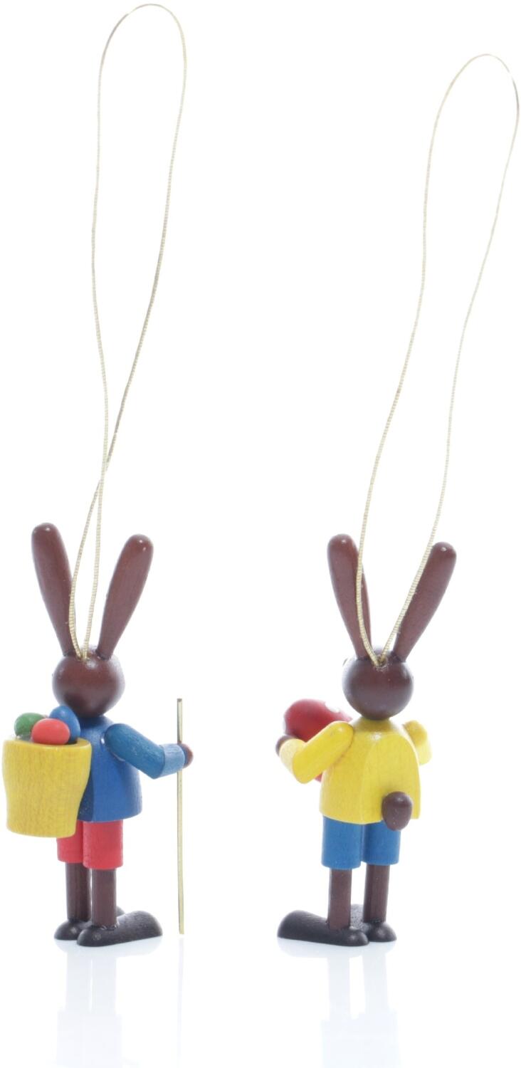 Rudolphs Schatzkiste Strauchbehang - Hasenpaar mit Wanderstock und Osterei Bunt - Höhe 5cm Weihnachtsangebot