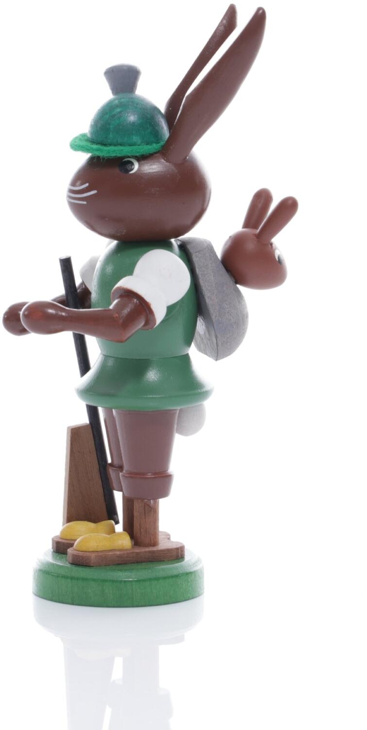 Rudolphs Schatzkiste Osterfigur - Osterhase Jäger mit Gewehr und Hase im Rucksack - Höhe ca 9 cm Günstig kaufen