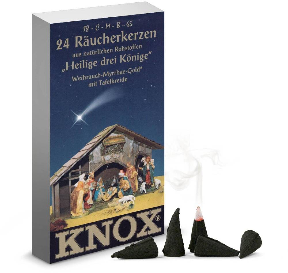 Rudolphs Schatzkiste Räucherkerzen KNOX Heilige drei Könige (24) inkl. Glimmschale und Kreide BxHxT 6,5x12x2cm