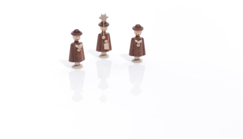 Rudolphs Schatzkiste Miniaturfiguren - 3 Seiffener Kurrendefiguren mit Buch und Stern Natur - Höhe 5cm