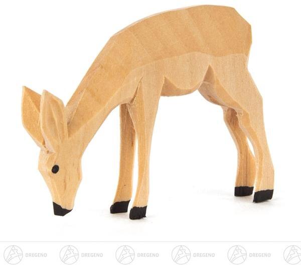 Rudolphs Schatzkiste Holztier Reh geschnitzt fressend Höhe = 5cm