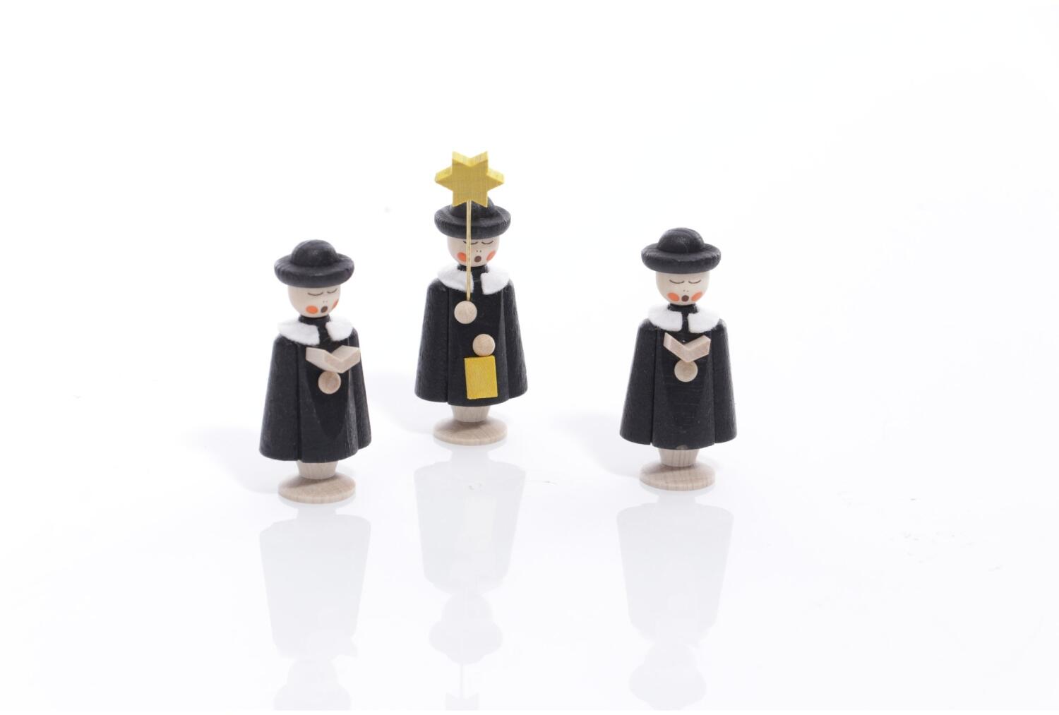 Rudolphs Schatzkiste Miniaturfiguren - 3 Seiffener Kurrendefiguren mit Buch und Stern Schwarz - Höhe 5cm
