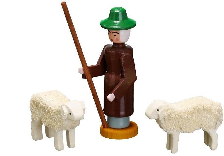 Rudolphs Schatzkiste Weihnachtsfiguren Miniatur Schäfer mit 2 Schafen Höhe ca 6,5cm