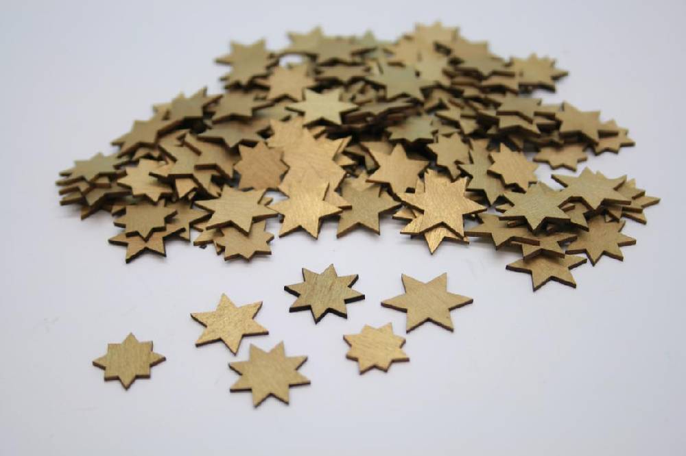 Rudolphs Schatzkiste Dekoration Sterne aus Holz ? 17 mm gold BxH 1,7x1,7xcm
