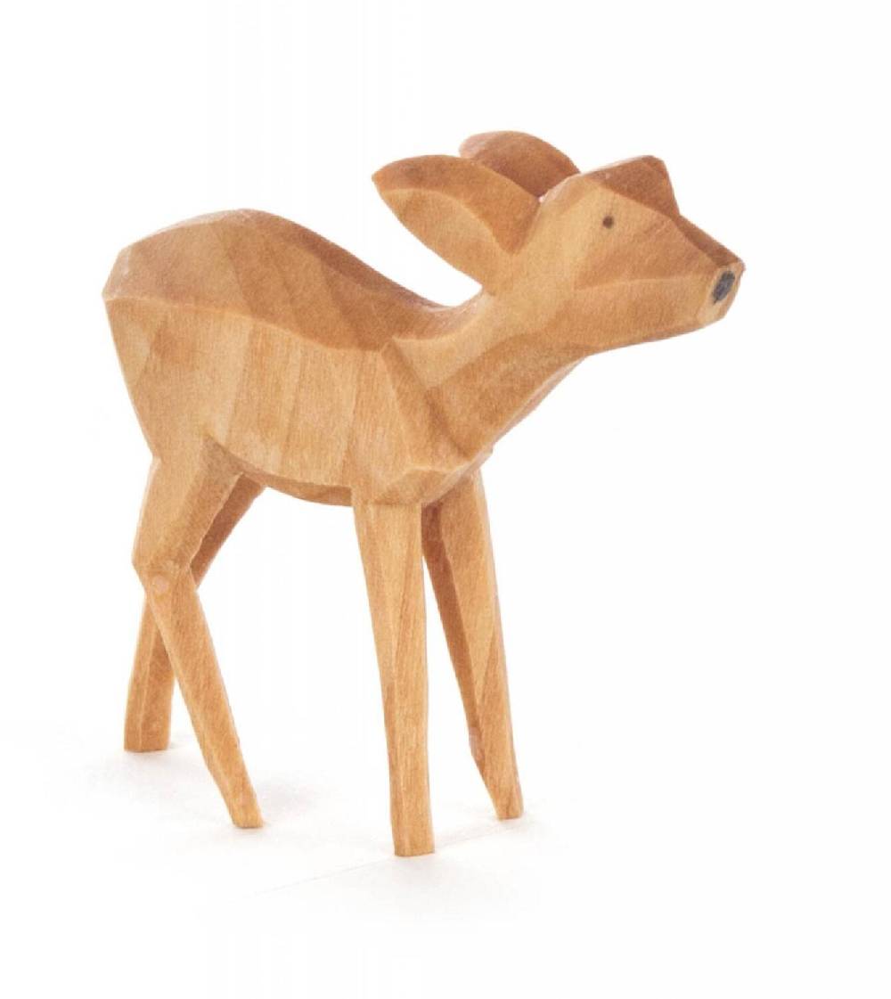 Rudolphs Schatzkiste Holztier geschnitzt Reh witternd, groß Höhe 4cm
