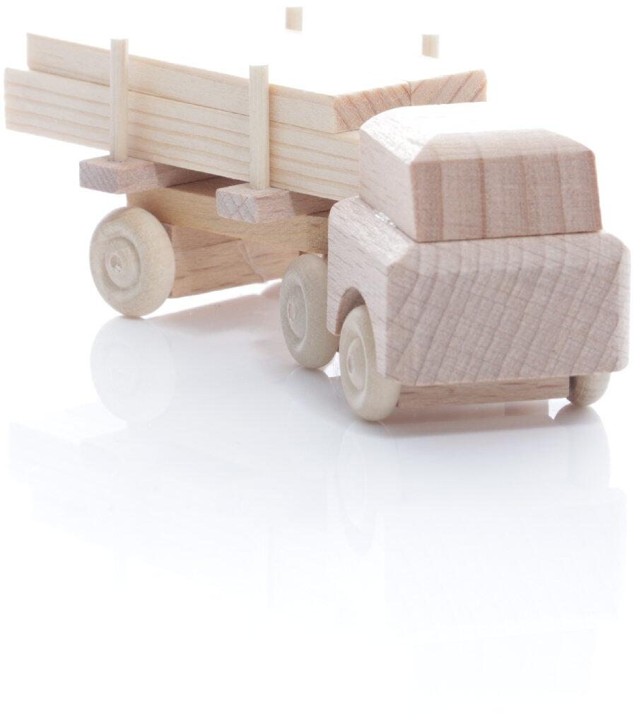 Rudolphs Schatzkiste Holzspielzeug - Miniaturfahrzeug Lastenauto mit Langholz Natur- HxBxT 3,5x9x3cm