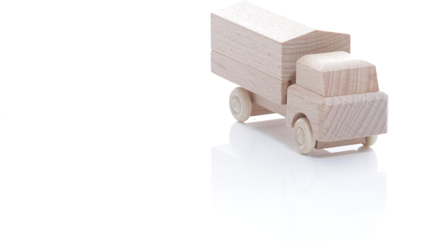 Rudolphs Schatzkiste Holzspielzeug - Miniaturfahrzeug Lastenauto mit Planaufbau Natur - HxBxT 3,5x7,5x3cm