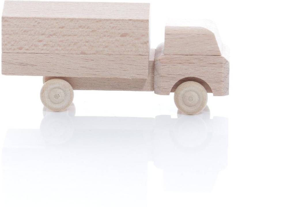 Rudolphs Schatzkiste Holzspielzeug - Miniaturfahrzeug Lastenauto mit Planaufbau Natur - HxBxT 3,5x7,5x3cm Fabrikverkauf