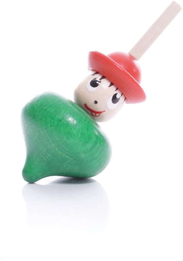 Rudolphs Schatzkiste Holzspielzeug - Grüner Tischkreisel mit Gesicht und roten Hut - BxHxT 3x7x3cm
