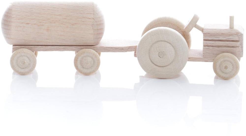 Rudolphs Schatzkiste Holzspielzeug - Miniaturfahrzeug Traktor mit Fass Anhänger Natur- HxBxT 3,5x7,5x3cm Black Friday
