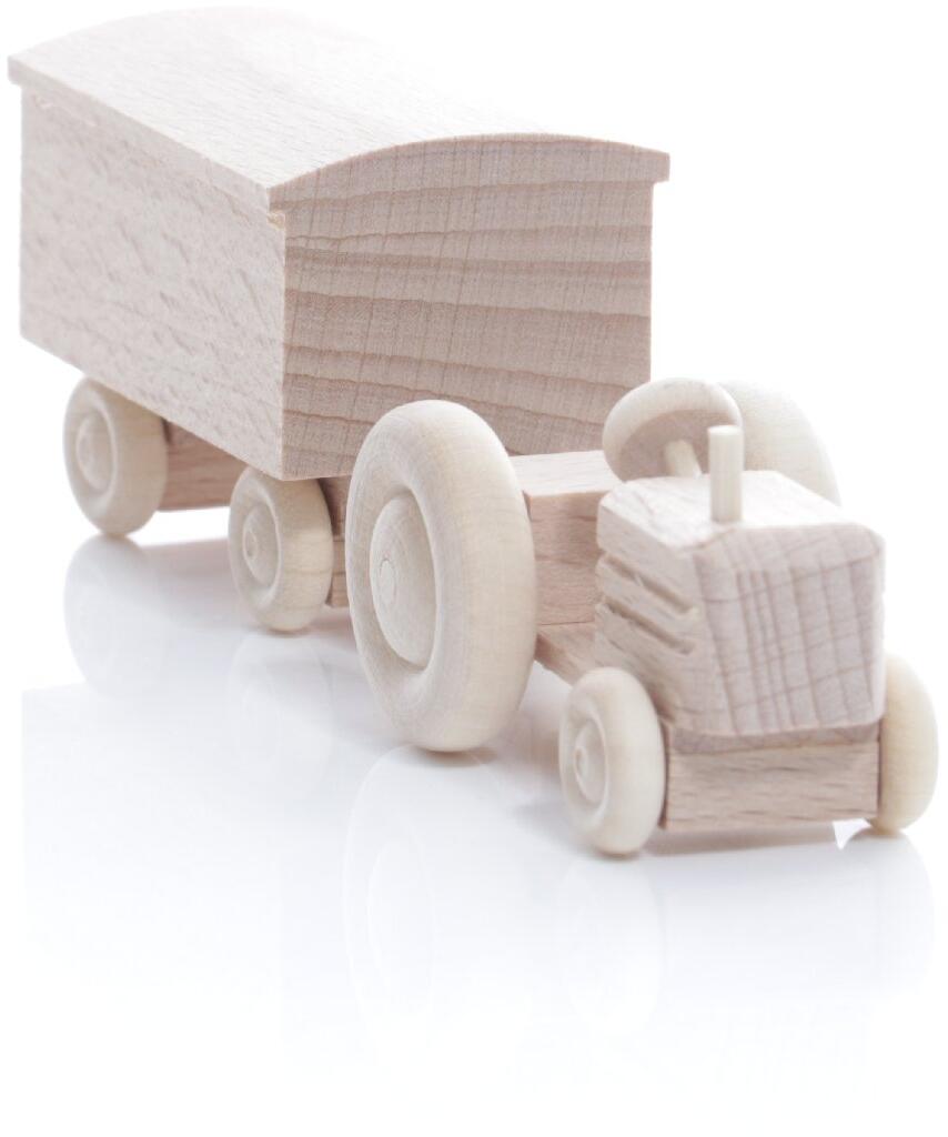Rudolphs Schatzkiste Holzspielzeug - Miniaturfahrzeug Traktor mit Koffer Anhänger Natur - HxBxT 3,5x7,5x3cm