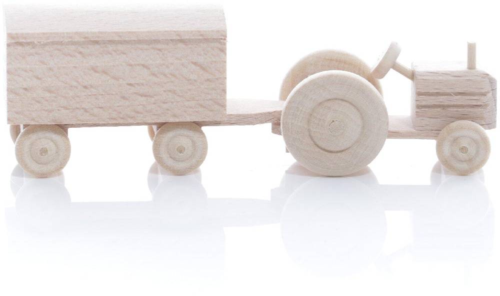 Rudolphs Schatzkiste Holzspielzeug - Miniaturfahrzeug Traktor mit Koffer Anhänger Natur - HxBxT 3,5x7,5x3cm Cyber Monday