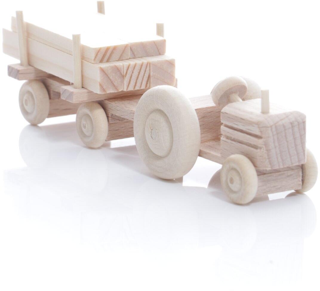 Rudolphs Schatzkiste Holzspielzeug - Miniaturfahrzeug Traktor mit Langholz auf dem Anhänger Natur - HxBxT 3,5x7,5x3cm
