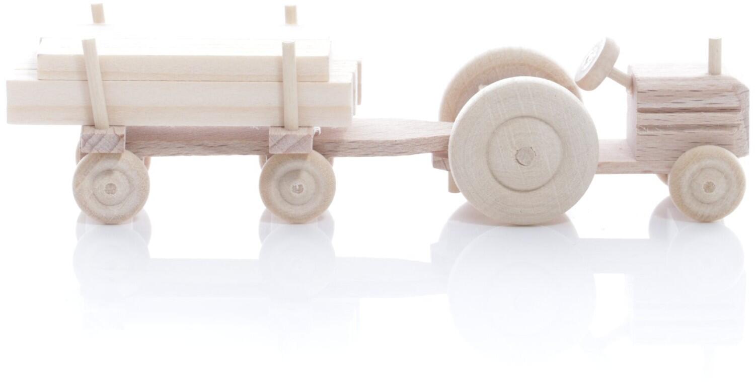 Rudolphs Schatzkiste Holzspielzeug - Miniaturfahrzeug Traktor mit Langholz auf dem Anhänger Natur - HxBxT 3,5x7,5x3cm Weihnachtsangebot