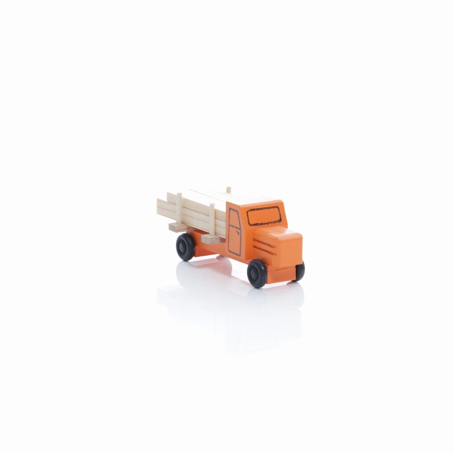 Rudolphs Schatzkiste Holzspielzeug - Miniaturfahrzeug Lastenauto mit Langholz Bunt - HxBxT 3,5x7,5x3cm