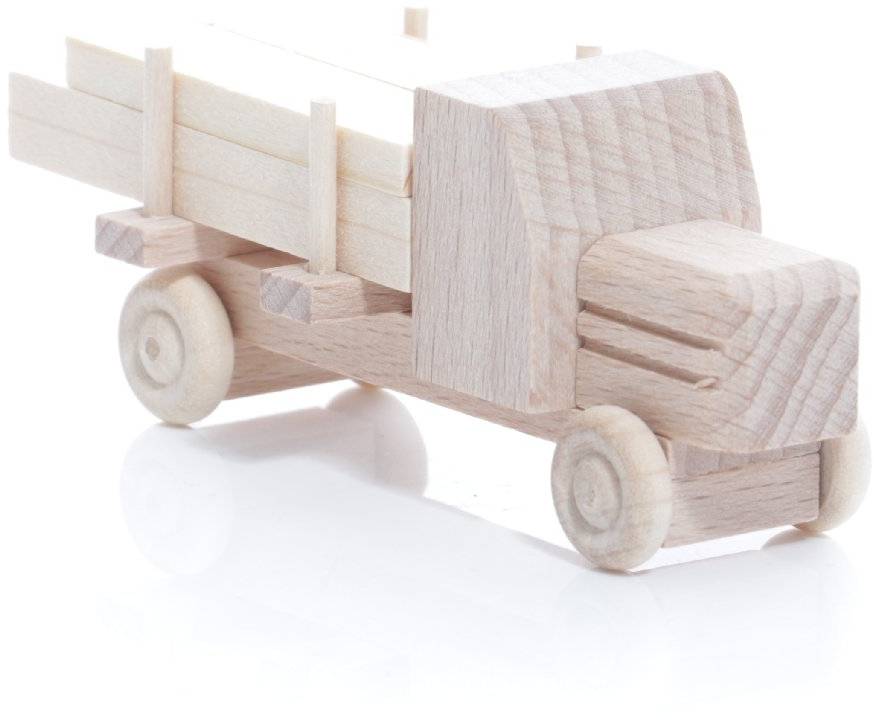 Rudolphs Schatzkiste Holzspielzeug - Miniaturfahrzeug Lastenauto mit Haube und Langholz Natur - HxBxT 3,5x7,5x3cm