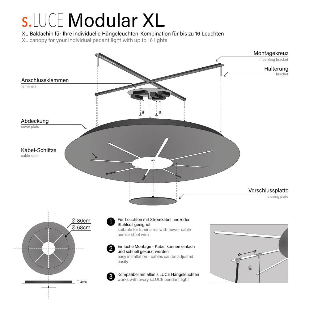 S.Luce s.luce Modular 80 XL Mehrfach Hängeleuchten-Baldachin Exklusivangebot