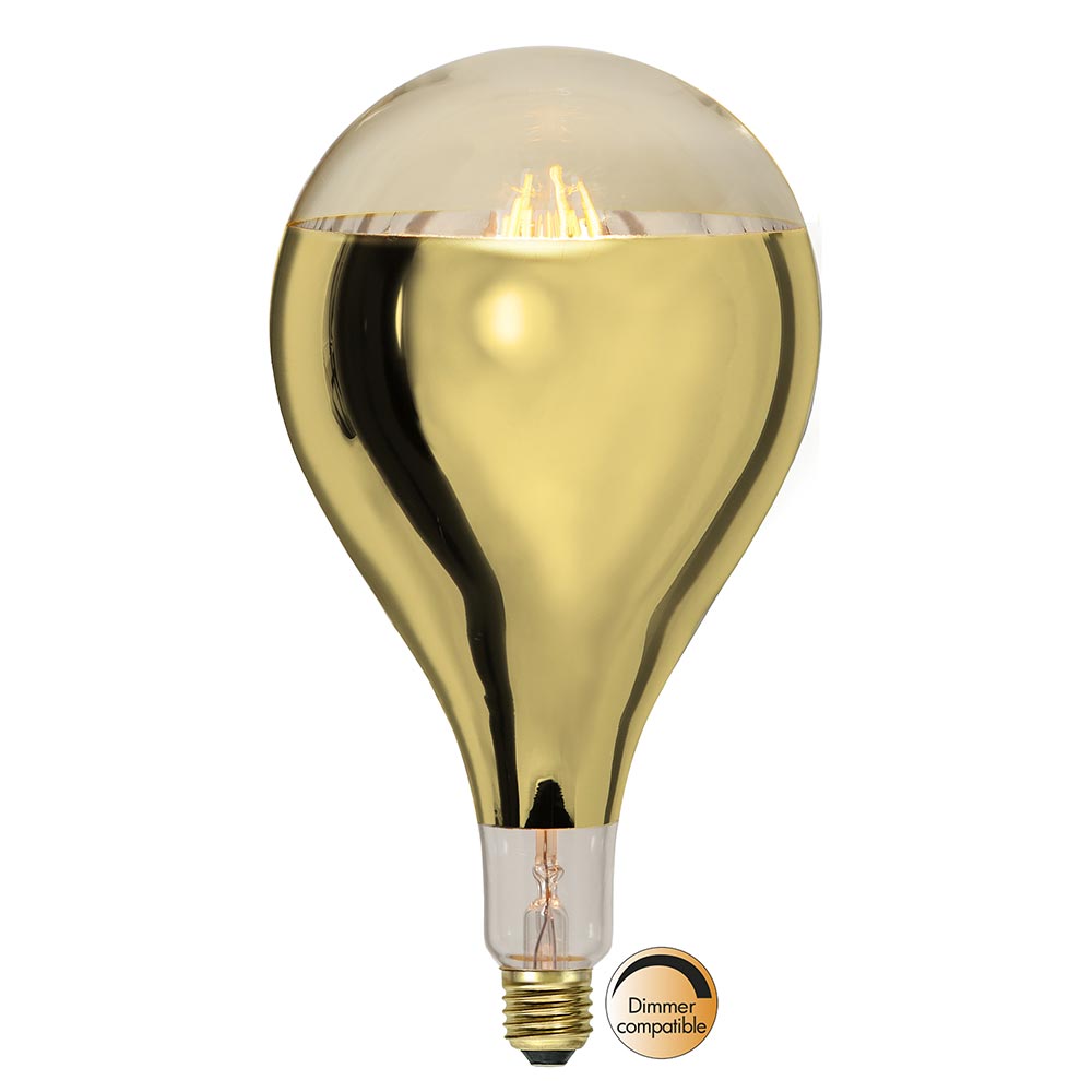 S.Luce E27 LED XXL Kopfspiegel Gold Extra Warmweiß 2000K 400lm 8W Dimmbar Sonderangebot