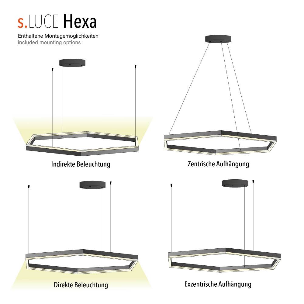 S.Luce s.luce Hexa eckige LED-Pendelleuchte Esstisch Direkt oder Indirekt Nur für heute